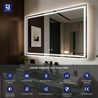 Espejo LED Inteligente Rectangular Multifuncional Personalizado sin Marco con Pantalla de Hora, Antivaho y Luz Regulable para Hogar y Hotel