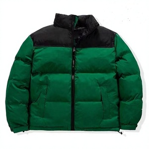 Chaqueta Acolchada para Hombre, Color Verde y Negro, con Cuello Alto y Cierre, Resistente al Viento, para Invierno, Informal, con Relleno Grueso de Poliéster - Product Image 1