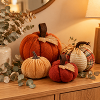 Lot d'ornements tricotés en forme de citrouille pour la fête de la récolte, Thanksgiving, décoration d'automne, 6x9cm, 5cm, 10cm, en polyester, 3 styles, en gros pour la maison, la table, ou comme cadeau