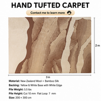 Pengiriman Cepat Karpet Wol Sutra Bambu NZ Inovatif Warna Beige Abstrak Bergelombang Wabi Sabi Rajutan Tangan untuk Ruang Tamu 200x300
