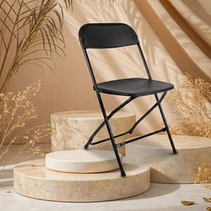 Chaise pliante en plastique noir légère, confortable et portable avec dossier plat, design moderne pour une utilisation en extérieur, à l'école et à l'hôtel - Product Image 1