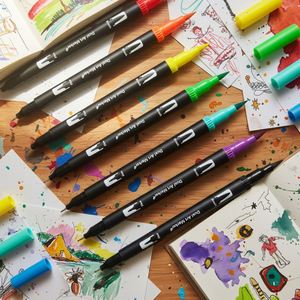 12/24/36/48/60/72/100/120/132 Color Double Head Dual Tip Watercolor Permanent Empty Personalized Markers Pen Cartoon Art - Product Image 1