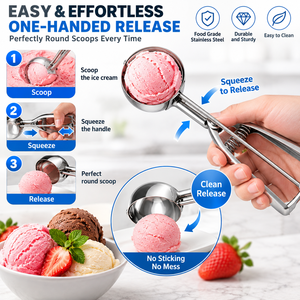 Juego de cucharas de acero inoxidable para helado con gatillo de liberación, cuchara metálica para galletas y bola de melón para repostería y postres - Product Image 2
