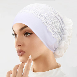 Turbante in Pizzo in 5 Colori, Elegante Copricapo da <span class=keywords><strong>Donna</strong></span>, Cappello alla Moda con Fiore, <span class=keywords><strong>Bandana</strong></span> in Poliestere - Product Image 3