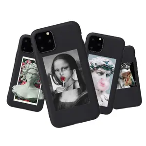 For iphone 11 Pro Max XS XR X Black Mona Lisa Oil Painting Art David Soft Silicone Phone Case Cover for iphone Pastel Case