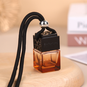 Botellas de Perfume Colgantes de Vidrio Vacías con Tapa Metálica Plana Cuadrada, Ambientador de Coche de Vidrio Colorido para Uso con Aceites Esenciales - Product Image 4