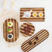 Ensemble de plateaux de service en bois rayé, décoratifs, ovales, rectangulaires, pour café, thé, dessert, nourriture, pour hôtel, maison, café