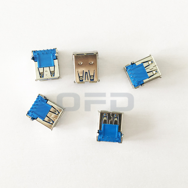 USB3.0 Type-A 90 Degrees 9 Pin DIP Blue Female Socket Connector Right Angle PCB Mount USB Female Socket Connector
