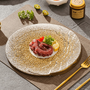 Assiettes de service rondes en céramique dorées de luxe sur mesure, ensemble d'assiettes à dîner, vaisselle décorative en porcelaine dorée - Product Image 1