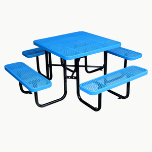 Mesa de <span class=keywords><strong>picnic</strong></span> de metal para exteriores con bancos, tapa de malla, acero resistente, resistente a la intemperie para parques y terrenos urbanos - Product Image 3