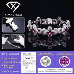 Wholesale Pass Diamond Test Purple Marquise 925 Sterling Silver VVS Moissanite Cuban <b>Iced</b> <b>Out</b> Four Leaf Clover <b>Chain</b> Bracelet - Product Image 3