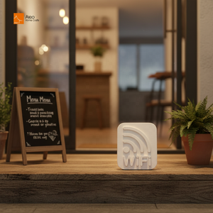 Panneau publicitaire en béton haute densité écologique, personnalisable avec logo, mots artistiques et signalisation Wi-Fi, sur pied de bureau - Product Image 4