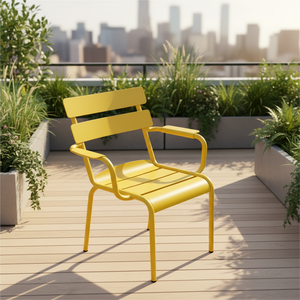 Chaises de salle à manger modernes et luxueuses en aluminium coloré, adaptées aux appartements, avec accoudoirs, utilisables en toute saison - Product Image 2