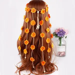 Toptan sıcak satış ayarlanabilir ayçiçeği Headdress Hairband Bohemia çiçek taç şapkalar başlığı, kadınlar Lady kızlar için