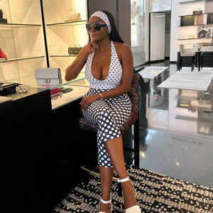 BH1746 Nuova Collezione Abbigliamento <span class=keywords><strong>Donna</strong></span>, <span class=keywords><strong>Tuta</strong></span> <span class=keywords><strong>Aderente</strong></span> Sexy a Pois Bianchi e Neri, Semplice e Creativa - Product Image 2