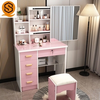 Coiffeuse de bonne qualité avec miroir et tiroirs, chaise de coiffeuse rose pour enfants, coiffeuse avec lumière LED