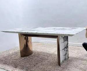 Les usines peuvent personnaliser des tables à manger rectangulaires de luxe avec des dessus en marbre, les bases incluent du marbre, meubles de restaurant de villa - Product Image 2