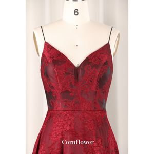 Robe de mariée de soirée moderne Aline col V sans manches à bretelles spaghetti imprimée Nouvelle mariée vin rouge Banquet tempérament fait Satin - Product Image 4