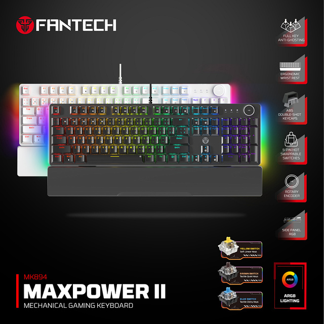 Fantech MK894 Gaming Mechanical Keyboard Wired Keyboard with Wrist Rest Computer RGB Lighting 104 Keys Full Size Keyboard