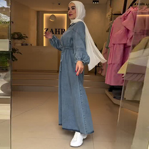 Cardigã Feminino Y52 de Poliéster Liso, Vestido Maxi Muçulmano Modesto, Manga Longa com Botões, Elegante para Casamento - Product Image 5