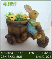 Pot de fleurs créatif en résine avec deux lapins, design animal amusant, Art déco, fait main, certifié BSCI, pour la maison, le jardin et l'extérieur