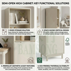 Armoire de rangement haute durable en bambou durable pour <span class=keywords><strong>cuisine</strong></span>, <span class=keywords><strong>salon</strong></span>, chambre à coucher, type autoportant, meuble de rangement minimaliste - Product Image 3