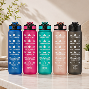 Botella Deportiva Reutilizable Ecológica con Acabado Esmerilado, Pajita de Plástico, Tapa Abatible y Marcador de Tiempo - Apta para Lavavajillas, Ideal para Fitness, Camping y Uso al Aire Libre - Product Image 6
