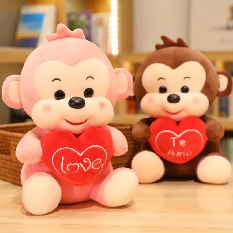 Wholesale Custom Romantic Cute Hug Love Heart Brown Pink Stuffed Monkey Plush Toys for Girls Gifts