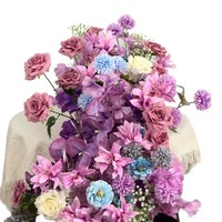 Nouvelle table cascade en plastique violet avec motif floral pour décorations de jardin, de mariage, d'anniversaire, de centre commercial et de vitrine