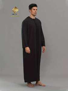 Al Haramain Men's Black Thobe Round Neck Long Sleeve Floor Length Cotton Modest Prayer Wear and suit eid - Product Image 4