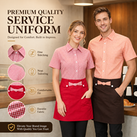 Chemise uniforme à manches courtes en fibre de polyester antibactérienne à carreaux, vêtement de travail décontracté pour l'hôtellerie, la restauration et le service
