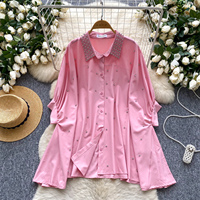 Chemise décontractée ample à col et manches chauve-souris ornée de strass pour femme – Collection été