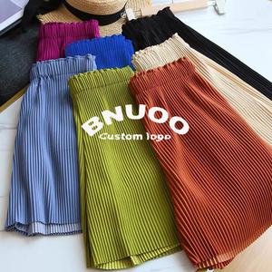 Spring/Summer Pleated Shorts Casual Solid Color <strong>Capri</strong> <strong>Pants</strong> High-waisted Loose Versatile Wide-leg <strong>Pants</strong> for Women - Product Image 1