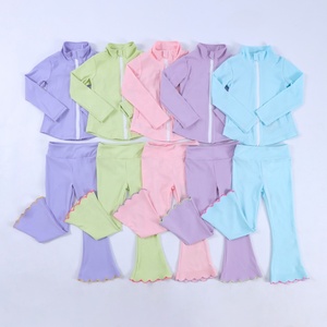 Completo sportivo 2 pezzi per bambine KR: giacca con cerniera a tinta unita e pantaloni a zampa, set casual per bambine, nuovo set yoga in pizzo per ragazze - Product Image 2