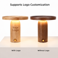 Lampe de table en bois massif avec logo personnalisé, plateau de rangement, gradation progressive, lumière LED rechargeable sans fil pour hôtel, café