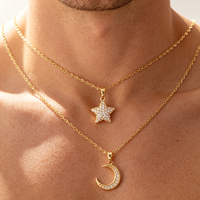 Collier pendentif étoile et lune en micro-pavé CZ plaqué or 18 carats, 2 styles, délicat, pour femmes, empilable, bijoux de mode, cadeau