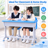 Ensemble de bureau et chaise d'étude réglables pour deux élèves, en plastique, pour salle de classe, mobilier scolaire, vente en gros, OEM ODM