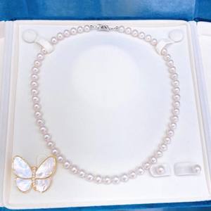 Parures de bijoux tendance les plus vendues, cadeau pour la fête des mères, collier de perles d'eau douce rondes légèrement imparfaites de 7 à 8 mm, boucles d'oreilles, broche papillon - Product Image 2