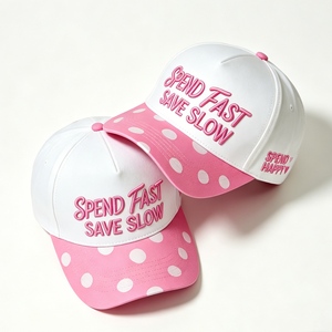Cappellino da Baseball con Ricamo 'Spend Fast Save Slow' e 'Spend Happy', con Visiera a Pois, Stile Estetico Y2K Streetwear da Donna - Product Image 3