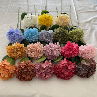 Bunga Hydrangea Buatan Tiruan Grosir, Tangkai Tunggal, Kepala Besar, untuk Pernikahan