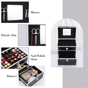 Nail Polish with Drawer Portable Manicure Organizer <b>Box</b> <b>Makeup</b> Storage <b>Box</b> Large <b>Makeup</b> Train Case with Mirror - Product Image 3