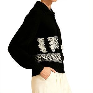 Suéter de Lana Pura con Líneas Cruzadas, Cárdigan de Punto para Mujer, Otoño Invierno, Nuevo Estilo, Ropa de Mujer, Suéter de Lana Reversible con Cuello Alto - Product Image 2