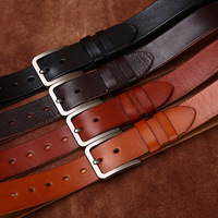 Sabuk denim pria, dicuci, modis, kasual minimalis, lapisan kepala kulit sapi, sabuk denim pria