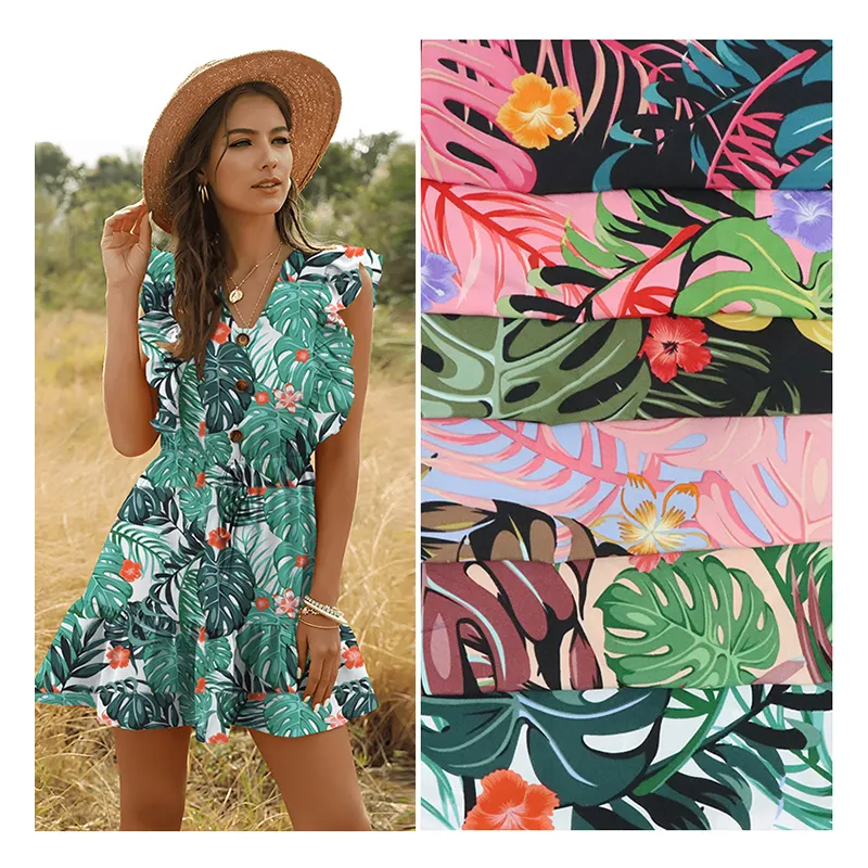 Thời Trang Châu Âu Lớn In Hawaii Gió Lá Mô Hình Polyester In 100D Micro Đàn Hồi Polyester Vải