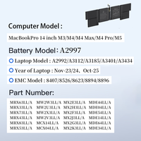 MacBook Pro 14 pouces A2977 2023/2024/2025 M3/M4/M4 Max/M4 Pro/M5 A2992/A3112/A3185/A3401/A3434 Li-Polymère 6280mAh en stock
