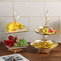 Assiette à gâteau en céramique double couche motif floral de luxe, plateau de rangement pour fruits, ornement de bureau, fournitures de cuisine personnalisées, décoration intérieure