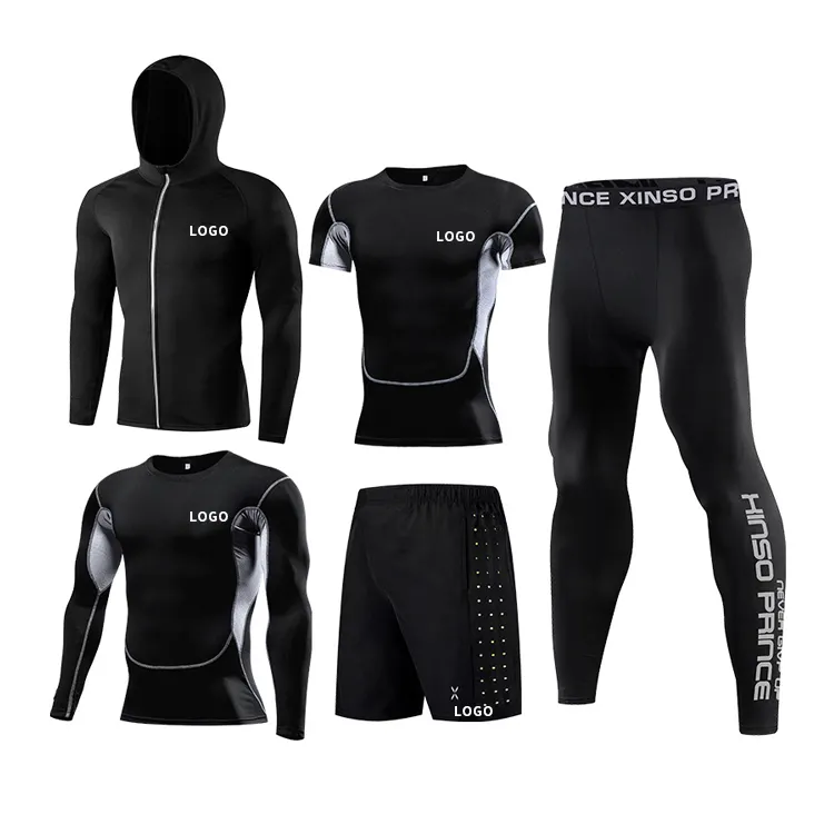 Custom Men's Training Sportswear Gym Clothing 5 Piece Compression Sports Suit Gym Fitness Sets Men