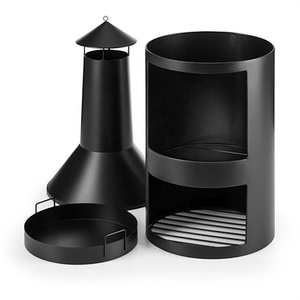 Braciere da Esterno in Acciaio con Camino <span class=keywords><strong>e</strong></span> Porta Legna, Verniciato a Polvere, Ecologico - Product Image 4