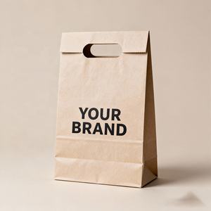 Sacs en papier kraft brun jetables avec logo personnalisé, sacs en papier pour emporter des aliments, sacs cadeaux avec poignée - Product Image 3