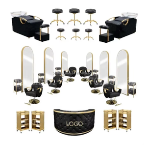 Juego de muebles de peluquería de oro marrón <span class=keywords><strong>2021</strong></span>, el paquete de salón de belleza más barato para peluquero, silla personalizada, secador de escritorio, vaporizador - Product Image 1